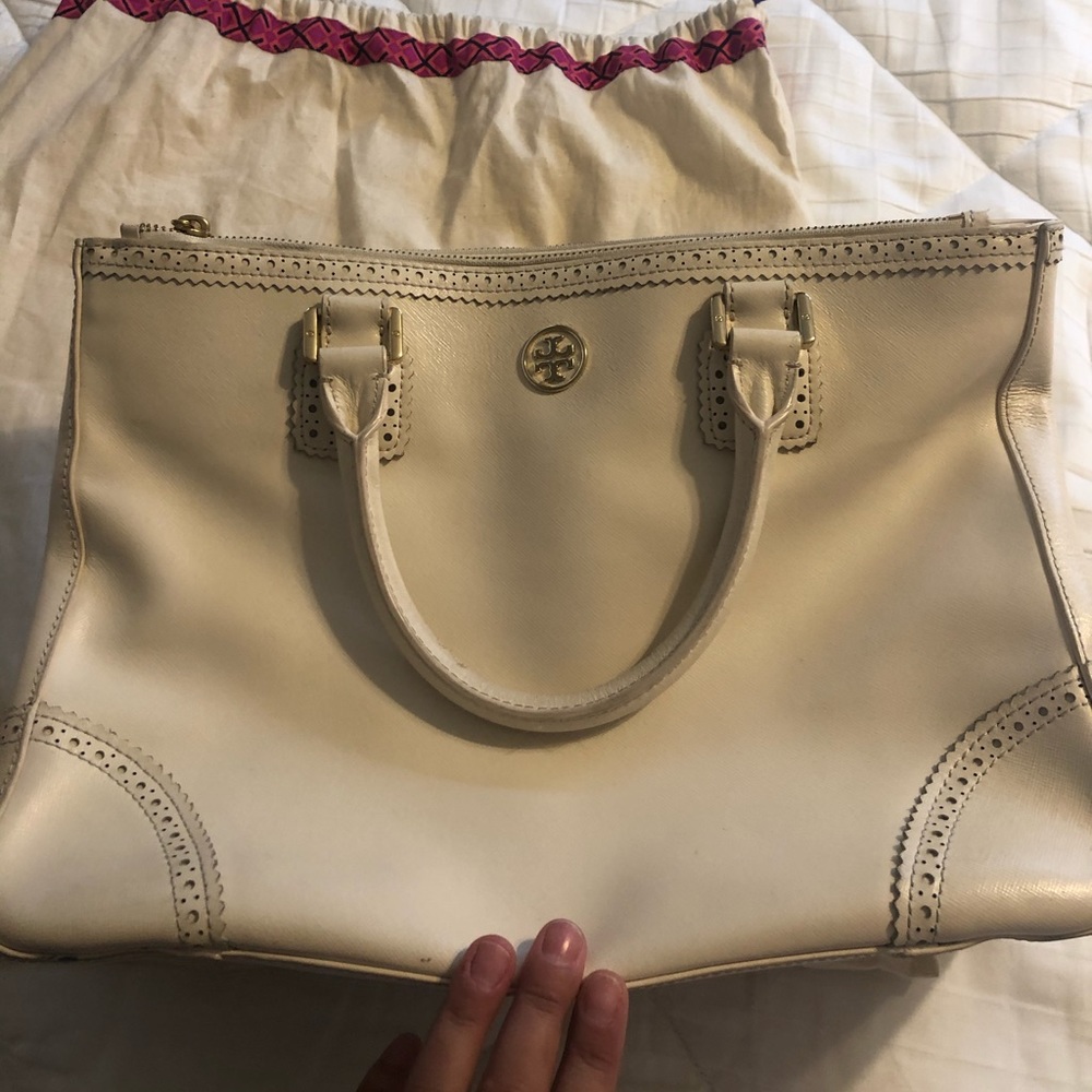 Tory Burch cream leather bag.